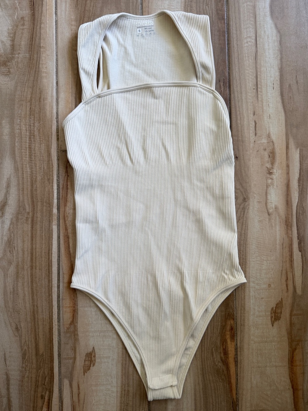 Ribbed Square-Neck Bodysuit in Cream